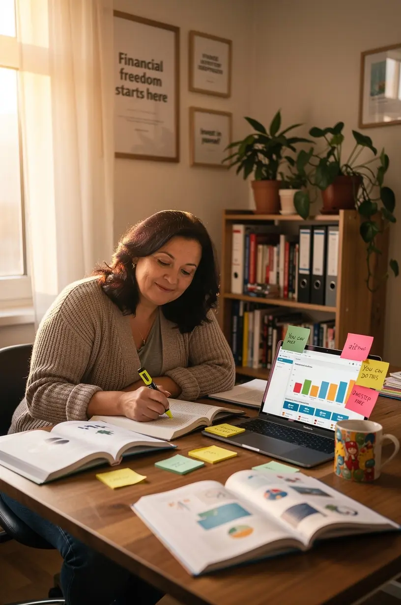 Első költségvetési könyvcsomag kezdőknek, jól látható pénzügyi jegyzetekkel és számológéppel az asztalon.